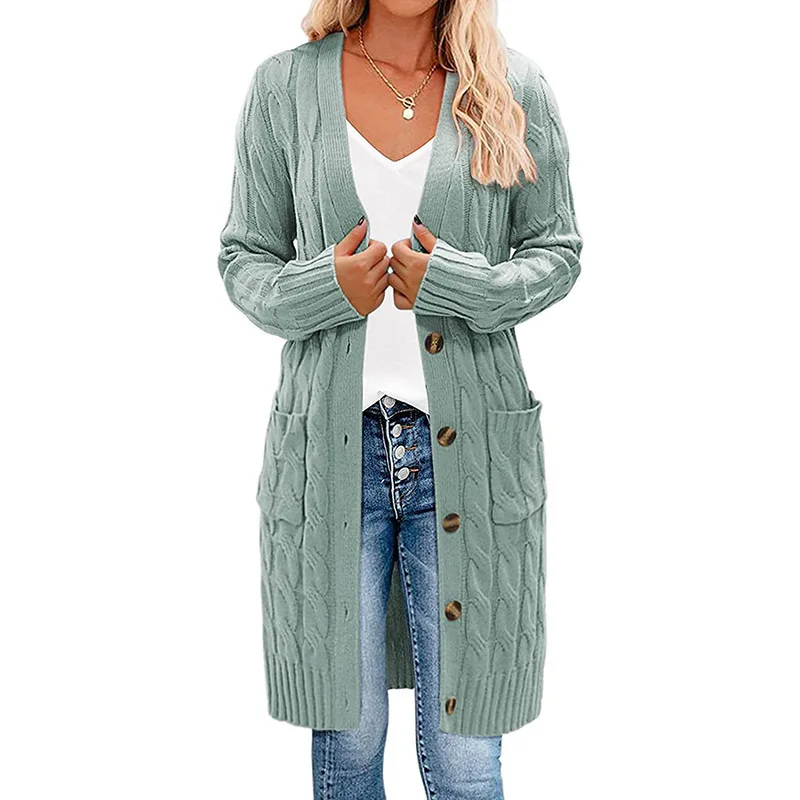 

Women's Cardigan Sweater 2023 Autumn and Winter New Long Coat Twisted Rope Solid Color Knitted Sweaters Women