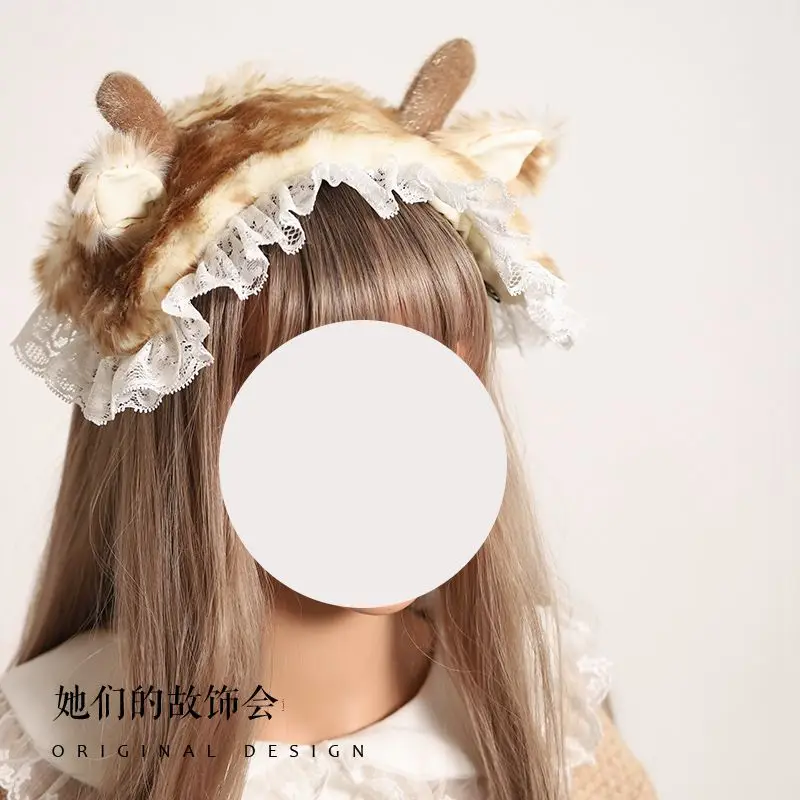 Diadema de Anime para niñas, diadema con orejas de ciervo y bestia de peluche, disfraz de Cosplay, tocado de fiesta, accesorios para el cabello fiesta de Halloween