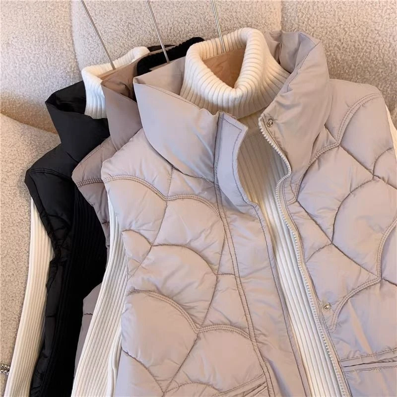 2024 New Women Vest Coat Stand Collar Winter Women Warm Coat Oversize Tops Vest Chaleco Mujer Gilet Casaco Feminino