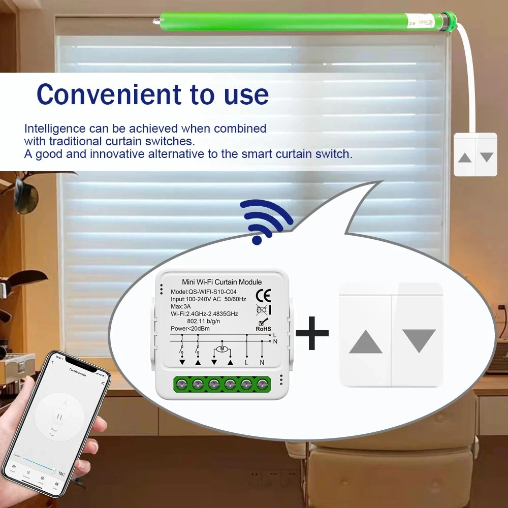 Tuya Smart WiFi Zigbee Rideau Tech Stores Joli Connecté Volet Roulant, Moteur Électrique, Compatible avec Alexa Google Home