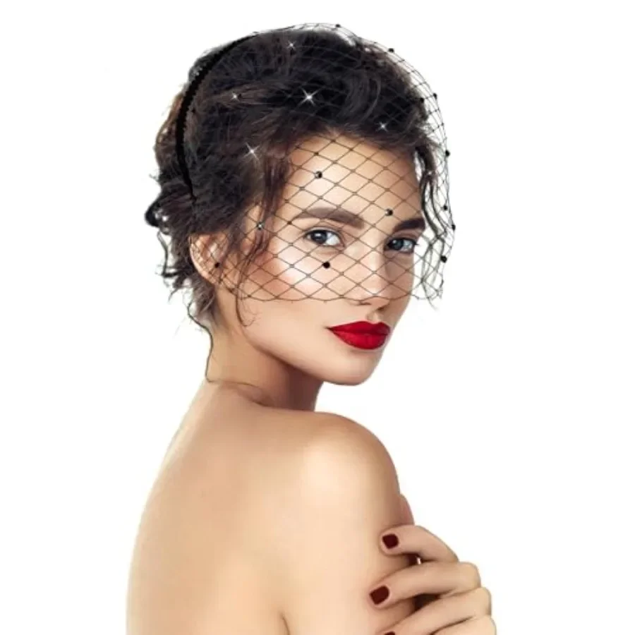 Black Veil Mesh Veil Headband 1920s Headpiece Birdcage Veil Bridal Wedding Tea Party Fascinator Veil for Women