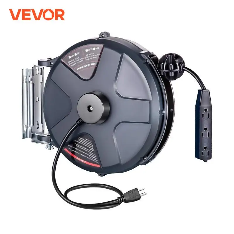 VEVOR Retractable Extension Cord Reel 50FT16/3 SJT Power Duty Electric Cord Reel 3 Security Out Fit Home Garages Repair Shops