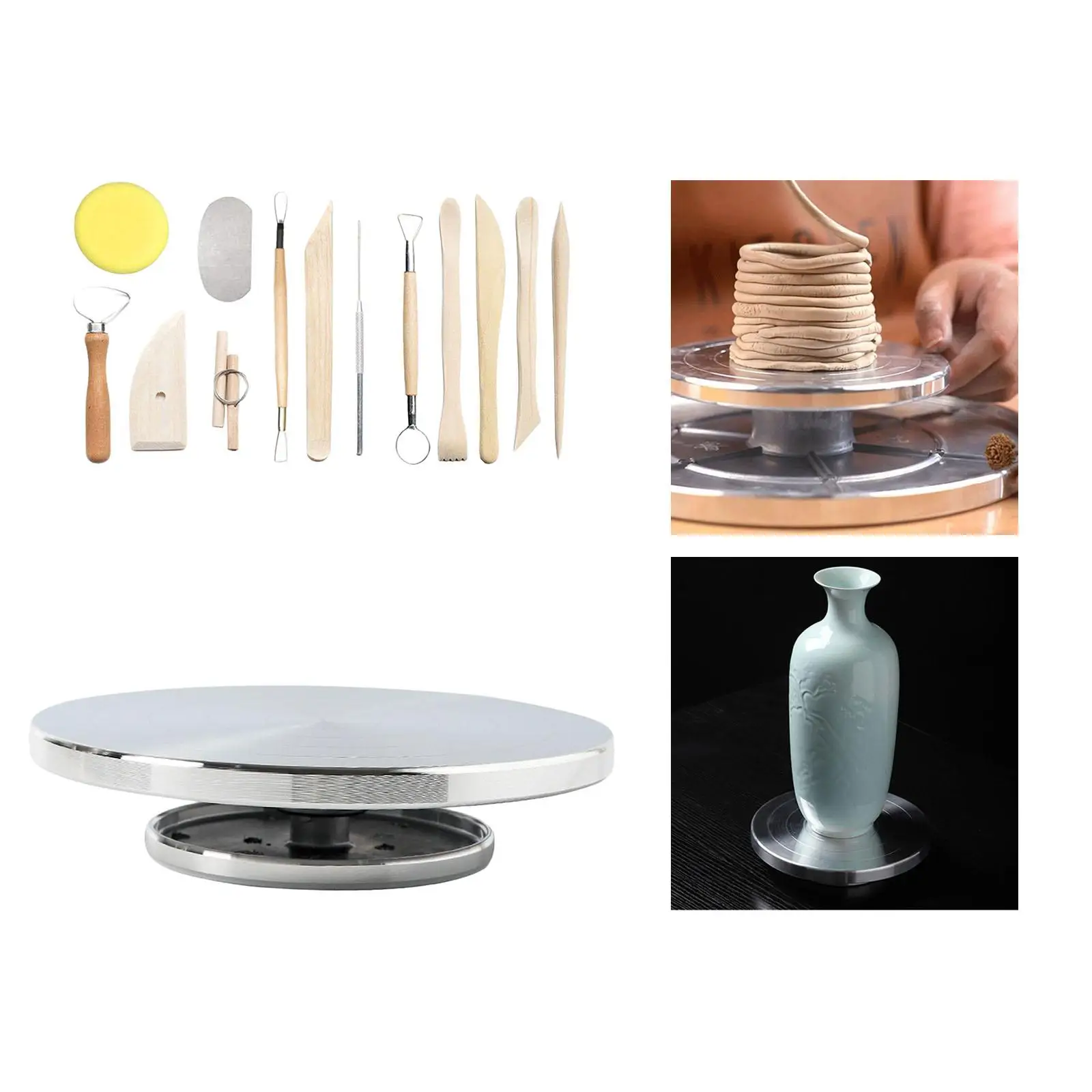 Roda de Cerâmica com Bandeja Giratória, Kit de Ferramentas de Argila em Liga de Alumínio para Modelagem e Artesanato para Iniciantes e Adultos