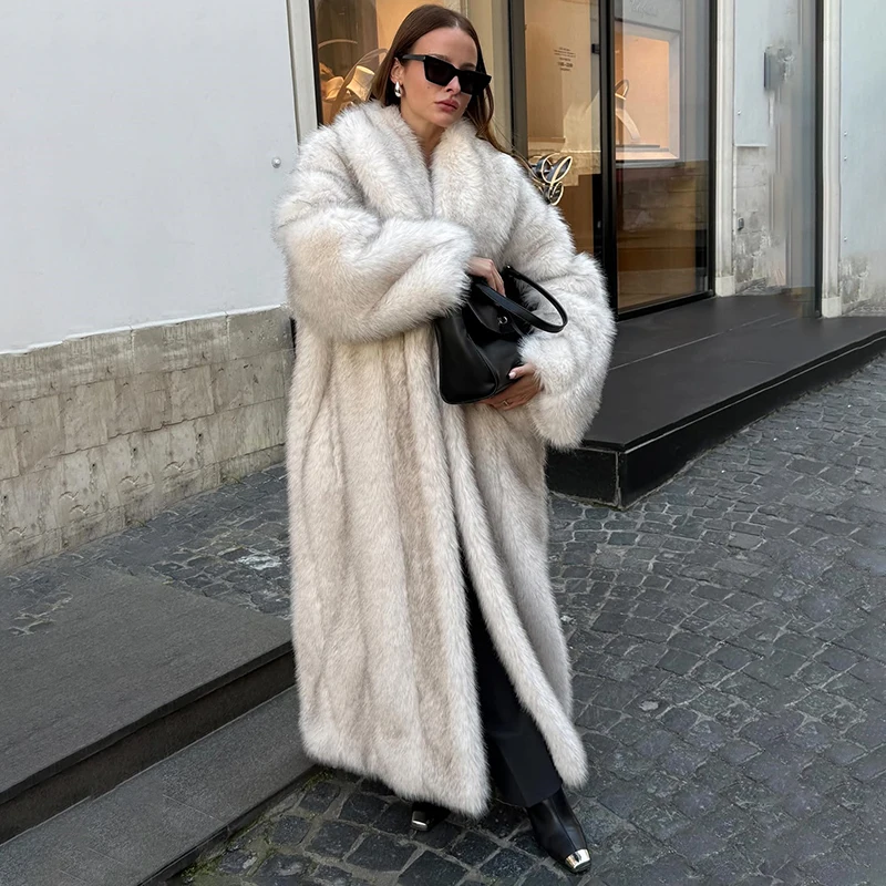 

Tornova Luxury Retro Faux Fur Long Coat Women's Fashion Gradient Lapel Loose Warm Overcoats 2025 Winter New High Street Outwear