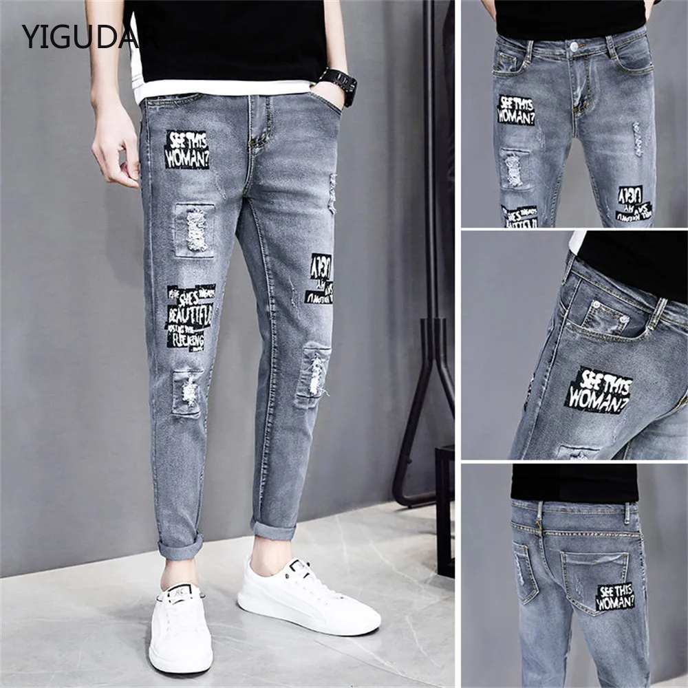 

Men Stylish Ripped Jeans Pants Biker Skinny Slim Straight Frayed Denim Trousers New Fashion skinny jeans men Clothes pants male