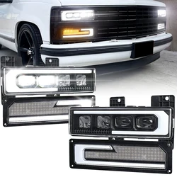 Faro LED blanco con señal de giro DRL de bienvenida, 1 juego compatible con Chevy GMC C/K 1988 1998 1500 2500, Silverado, Tahoe Yukon, 3500-