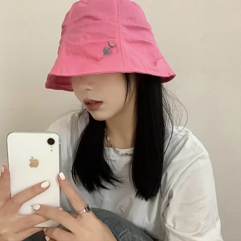 Flower Pleated Bucket Hat Women's Spring Summer Japanese Big Circumference All-Match Bucket Hat-Proof Show Face Small H