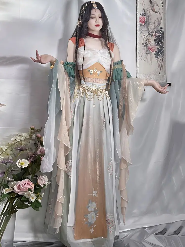 

Ancient Chinese Princess Loulan Exotic Style Dunhuang Flying Sky, Improved Hanfu, Female Western Regions Style, Han Element Set