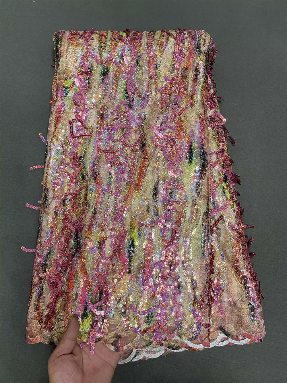 New Arrival African Lace Fabric 2025 High Quality 5Yard Sequence Lace Fabric Tulle Lace Fabric For Wedding Evening Dress  Hm50-1