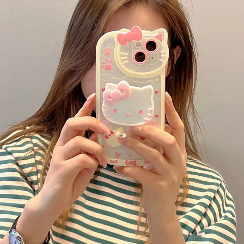 Sanrio Hello Kitty Phone Case For Iphone13 13pro 13pro Max Cartoon Soft Shell Apple Shockproof Cover Bracket Mobile Phone Case