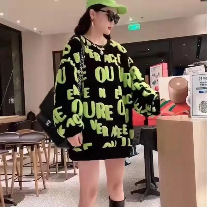 

Hot 2026 Autumn Winter New Women Loose Three Dimensional Letter Jacquard Knitted Sweater Tops Korean Version Sweet Fresh Sweater