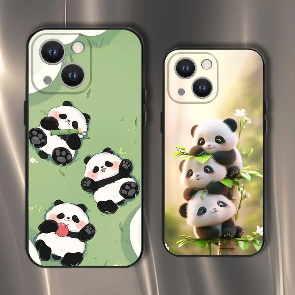 

Cartoon Cute Panda Bear Phone Case For iPhone 16,15,14,13,12,11,Pro,XS,Max,XR,Plus,E,SE4,Mini Black Soft Cover