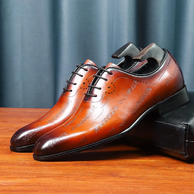 

Men's Genuine Leather Vintage High Quality Shoes Luxury Classic Formal Dress Elegant Gentleman Italian Black Natural Cowhide