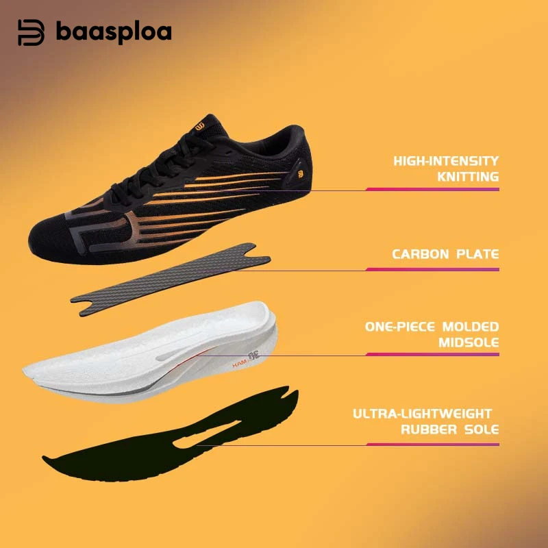 Baasploa Men Professional Running Shoes Lightweight Breathable Jogging Sports Shoes Female Carbon Plate Anti-slip Sneakers