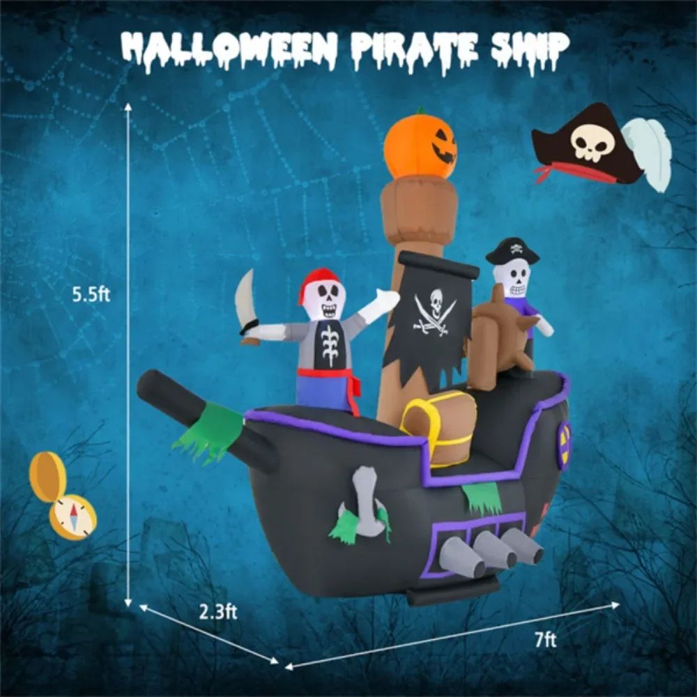 7 foot inflatable Halloween pirate boat with LED light blower