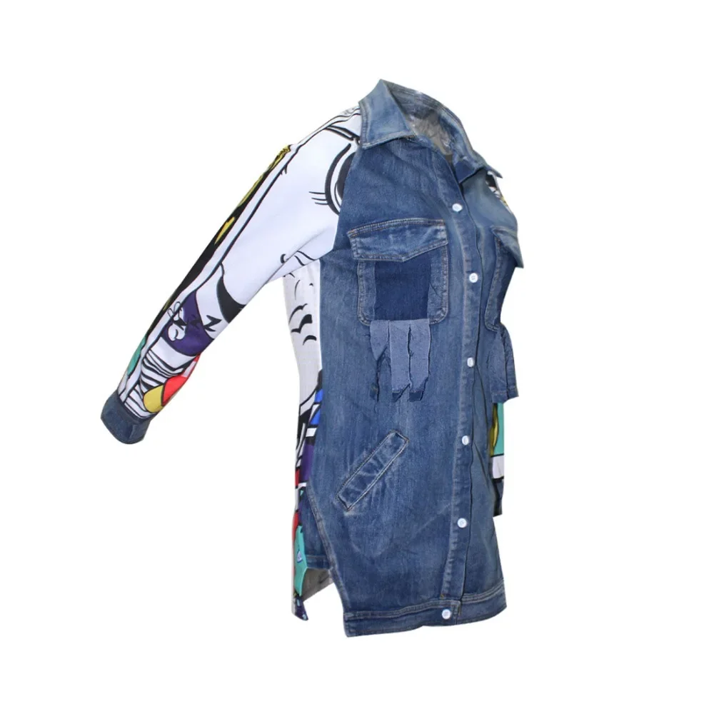 New Spring Autumn Women 2024 Jeans Jacket Casual Streetwear Print Coats Irregular Outwear Jackets Vintage Denim Jacket