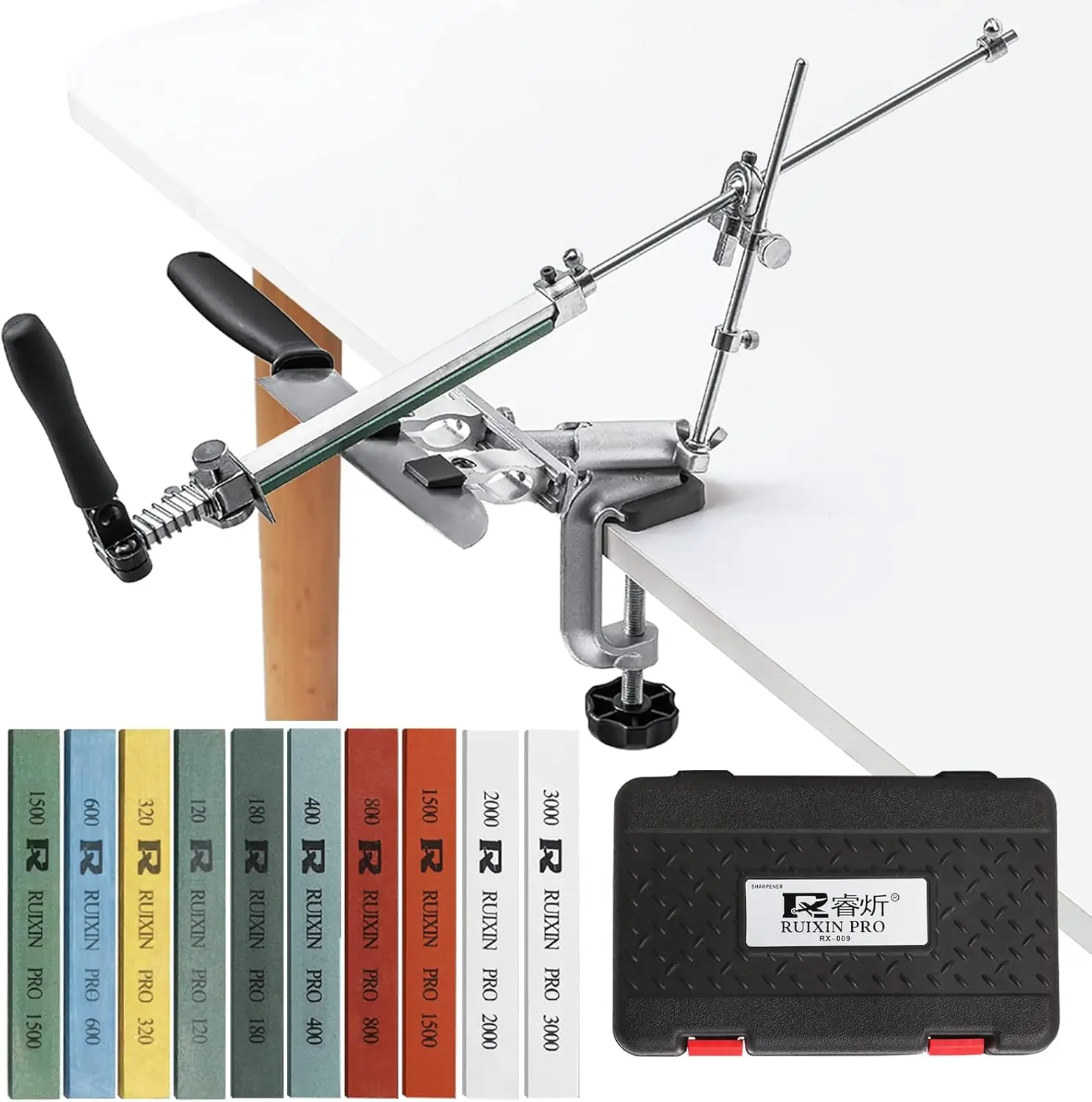 

Профессиональная точилка для ножей с 10 точильными камнями, 360° ° Вращающаяся откидная конструкция, кухонный инструмент из алюминиевого сплава с фиксированным углом