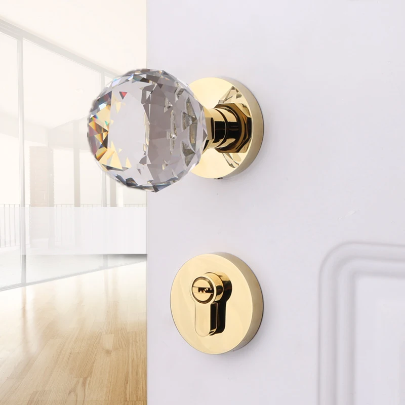 Luxury European American Solid Crystal Knobs Door Lock Set Interior Living Room Bedroom Bathroom Silent Door Lock Chrome/Gold