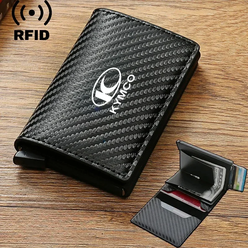 

Rfid Leather Carbon Fiber Credit Card Holder pu Wallets Men Black Magic Trifold for KYMCO 250 400 AK550 CT250 CT300 S400 125i