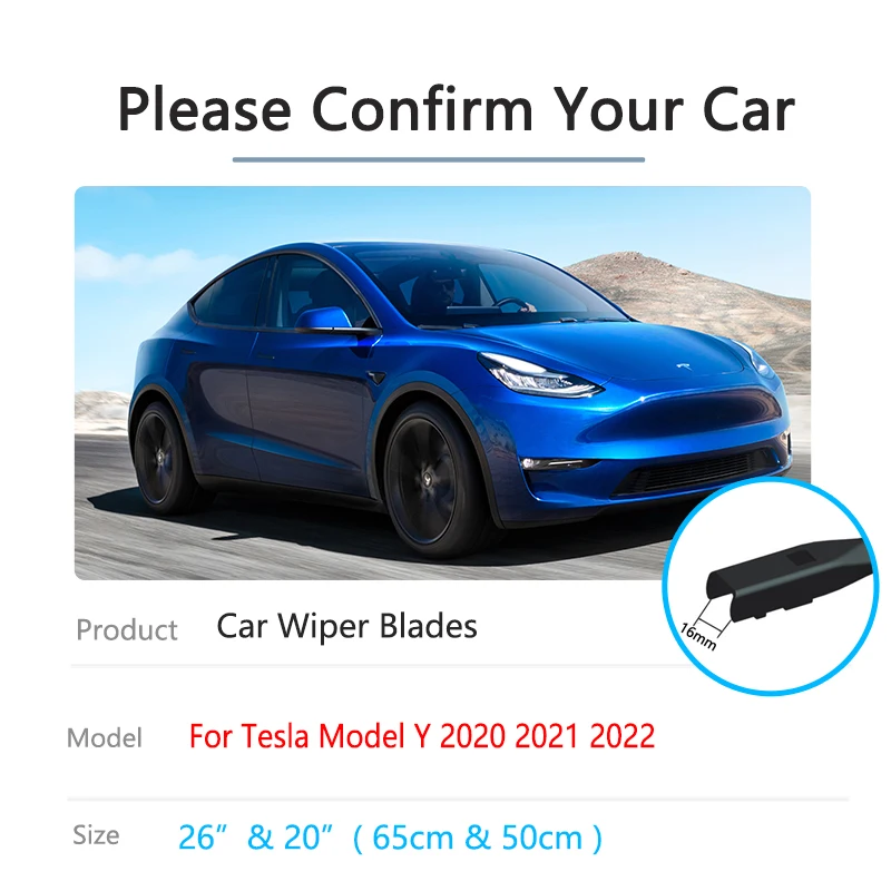 For Tesla Model Y 2020 2021 2022 Wiper Blades Brushes Car Accessories Windshield Cleaning Universal Boneless Frameless Rubber