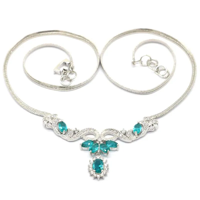 

Женское свадебное серебряное ожерелье 55x30 мм с богатым синим аквамарином, 18,5-20,5 дюйма