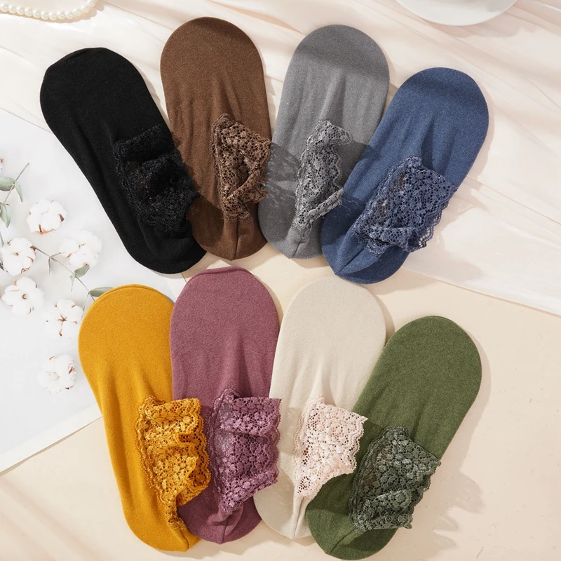 3 PCS Non Slip Lace Edged Sock New Autumn Winter Women's Ankle Socks Solid Color Women Breathable Floor Socks Warm Velvet Sock