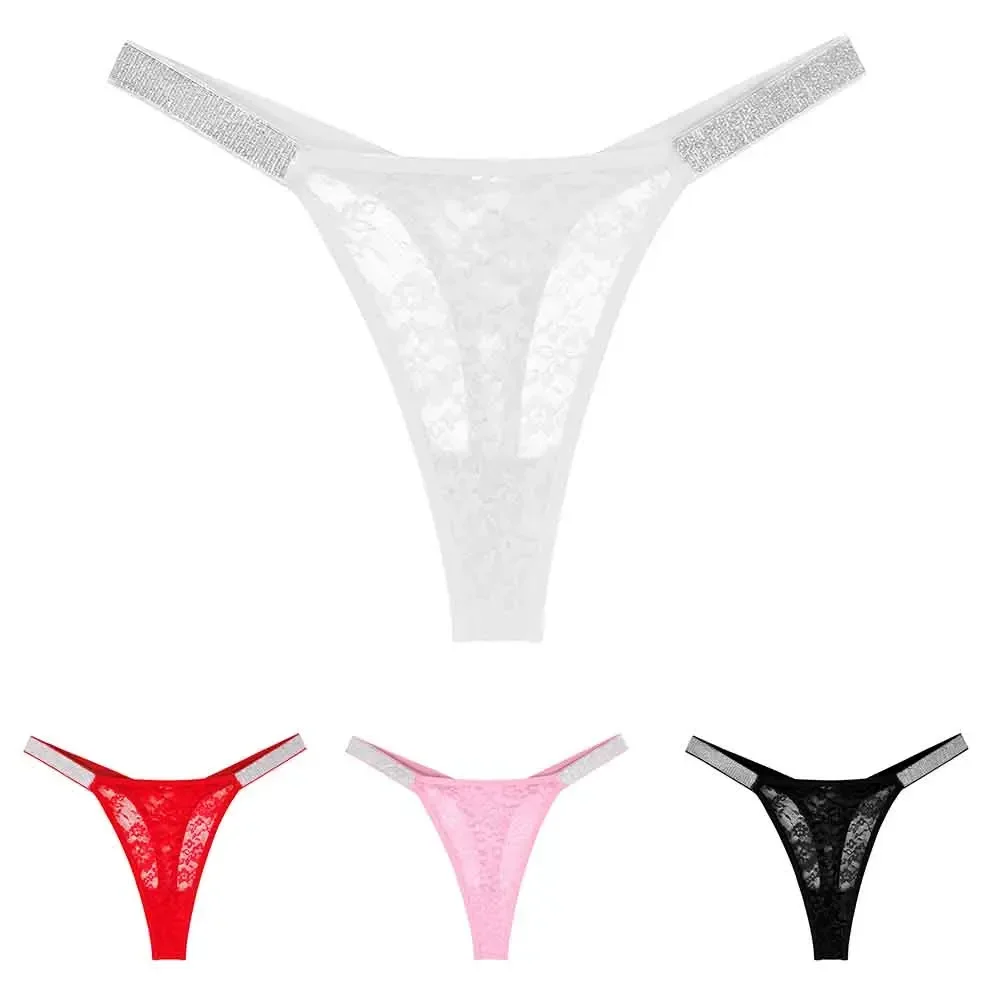 Womens Sexy Floral Lace Thong Mesh T-back Traceless Semi Transparent Panties Breathable Briefs Lightweight Slim Ladies G-string