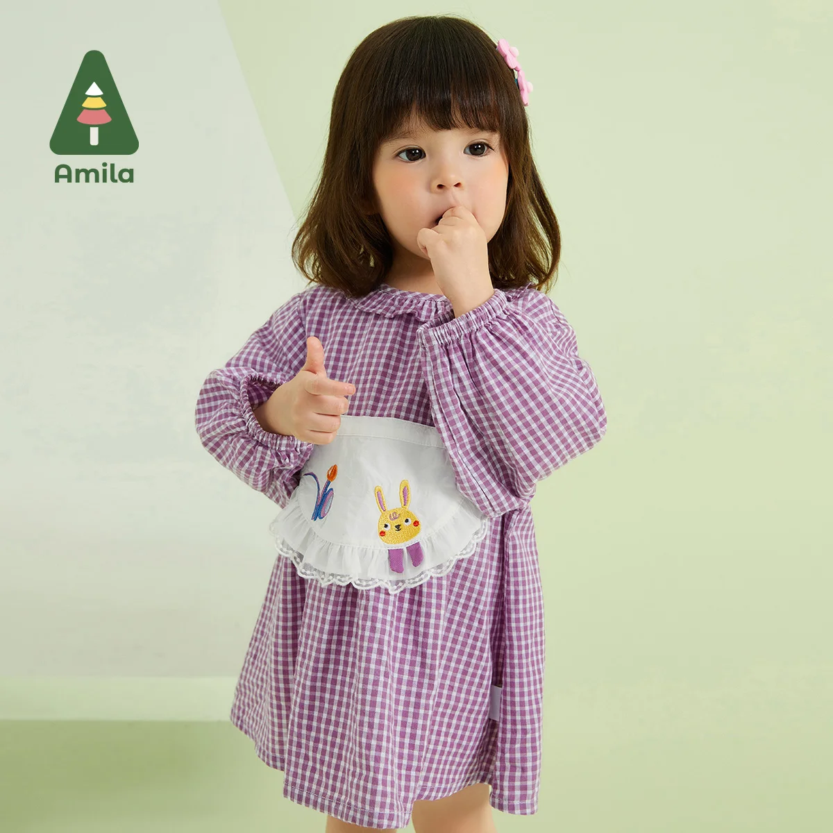 Amila Baby Girl Dress Spring New 100% Cotton A-Line Dresses for Girls Plaid Sweet Fashion Patchwork Children Clothes