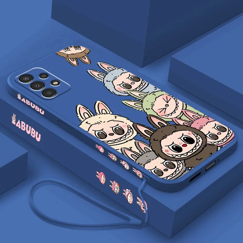 Nowe etui na telefon Kawaii Cute Labubu do Samsung A 02 03 13 14 22 23 24 32 33 34 52 53 54 72 73 Lite Liquid Left Rope Funda Cover