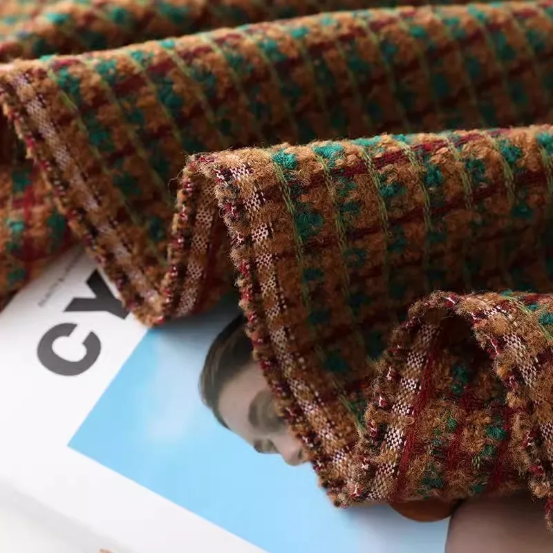 

Пальто с контрастной сеткой, жилеты, куртки, платья, брюки, ткани для одежды, ткань в стиле ретро, кофейно-зеленая ткань для пэчворка