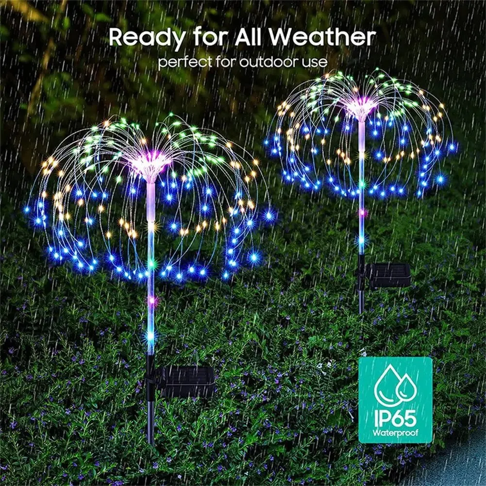 120 LED 2 Modes Solar Firework Lights Outdoor Garden Waterproof Fireworks Lamps For Walkway Pathway Backyard Lawn Landscape