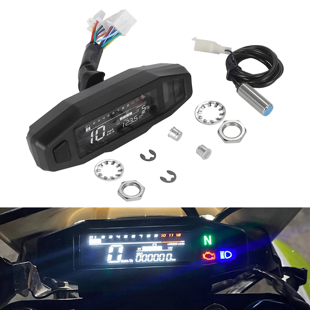 1PC Waterproof Speedometer Motorcycle Universal LED Digital Dashboard Km/h MPH Odometer Meter Motor Gauge Sensor