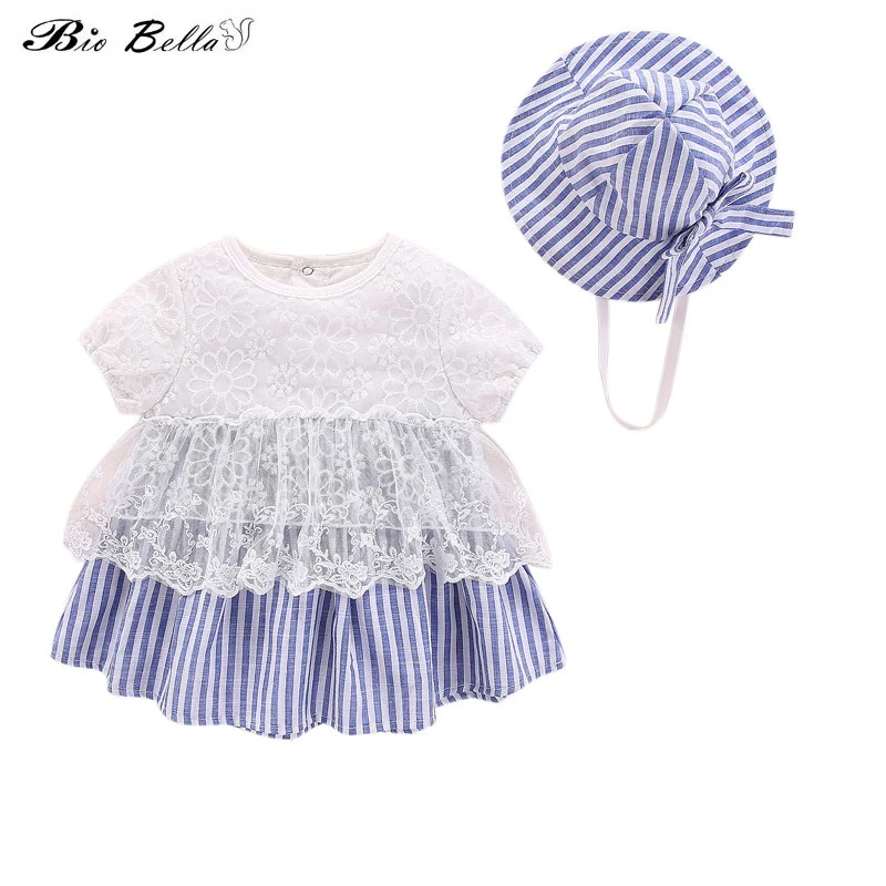 

Newborn Girl Short Sleeve Bodysuit With Cap Set Baby Girl Summer Lace 1 piece Body Infant Girls Fashion Clothing 0-1T 2022 New