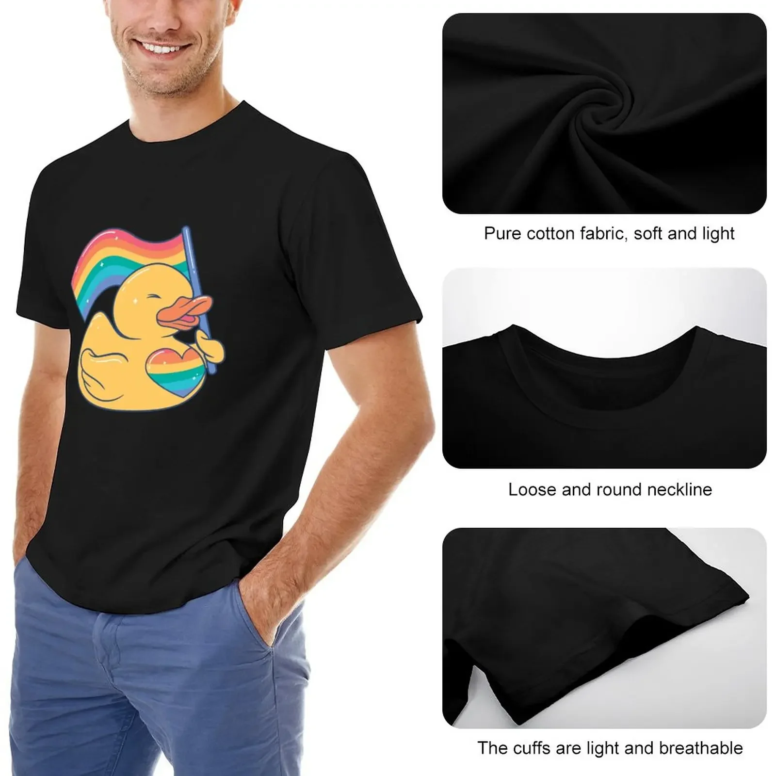 Cute rubber duck with lgbt flag T-Shirt quick drying korean fashion sublime graphic tee shirt mens graphic t-shirts anime