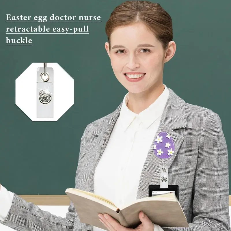 Easter Badge Reel With Clip Holiday Nurse Badge Reel Decorative Cute Card Clips Aesthetic Easy-Pull Buckle Holiday Decorations