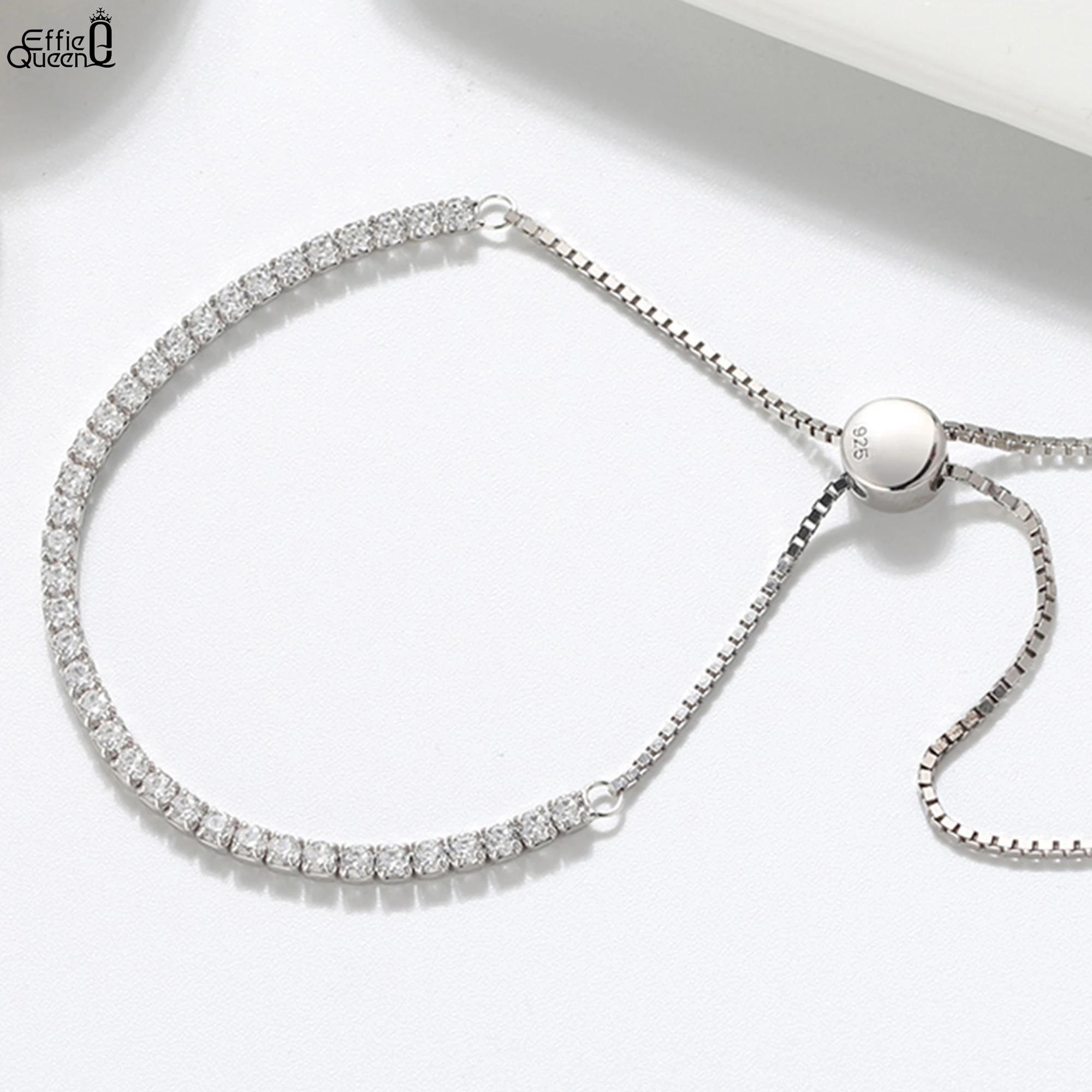 

EFFIE QUEEN, стерлинговое серебро 925 пробы, золото 14 карат, цирконий, теннисная цепочка, браслет-цепочка в форме полукоробки, идеальные украшения для мужчин, женщин SB43