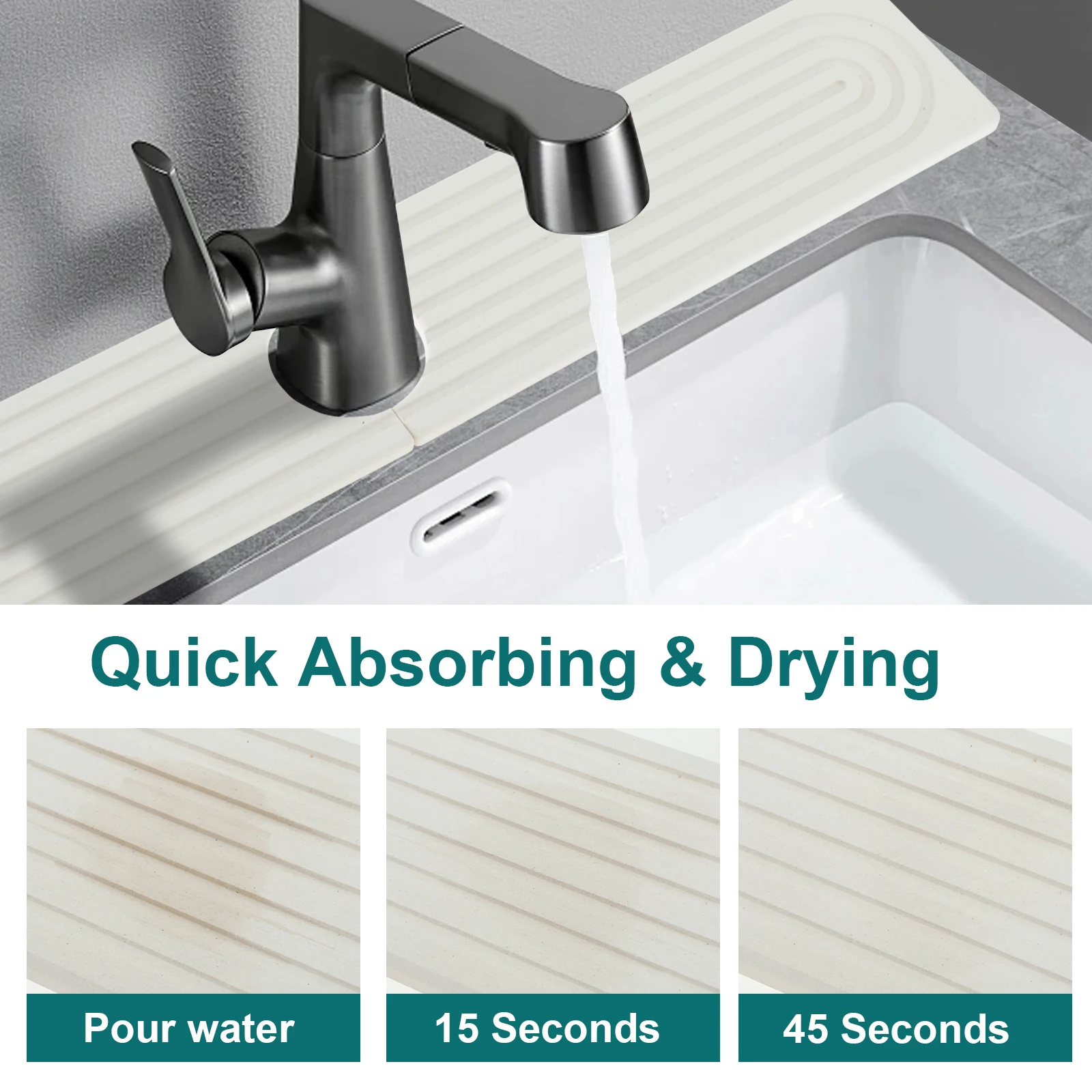 Faucet Mat for Kitchen Sink Water Absorbent Stone Sink Tray Fast Drying Sink Faucet Diatomite Mat for Bathroom Countertop