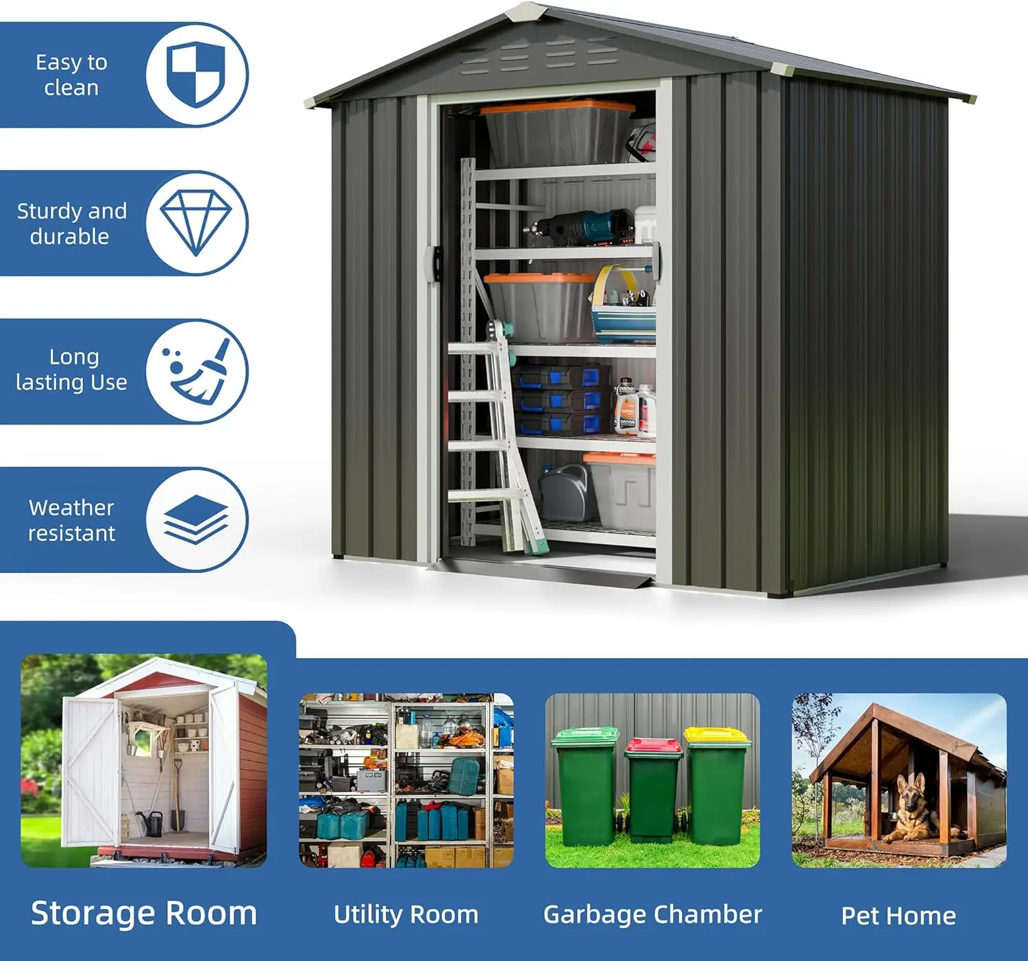 

6x4 FT Outdoor Garden Storage Shed,Waterproof Metal Garden Sheds with Lockable Double Door,Weather Resistant Steel