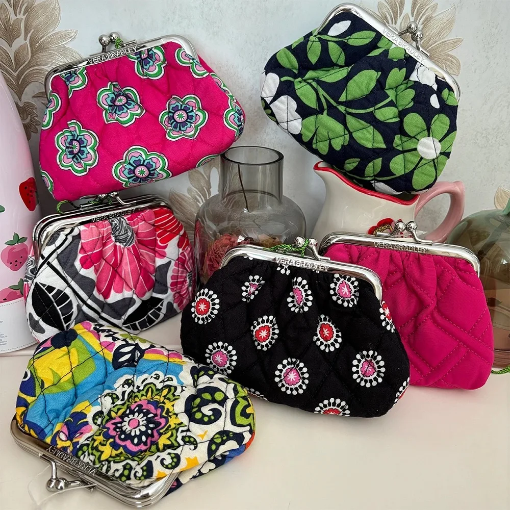 

VB New Pure Cotton Environmentally Friendly Printed Countryside Style Button Handle Bag Zero Wallet Mini Cute Storage Bag