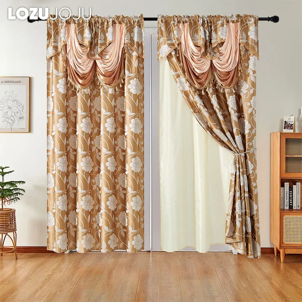 LOZUJOJU European Style Blackout Rod Pocket Curtain Window Blind Jacquard Curtain for Living Room Decor 132x213cm 1PC