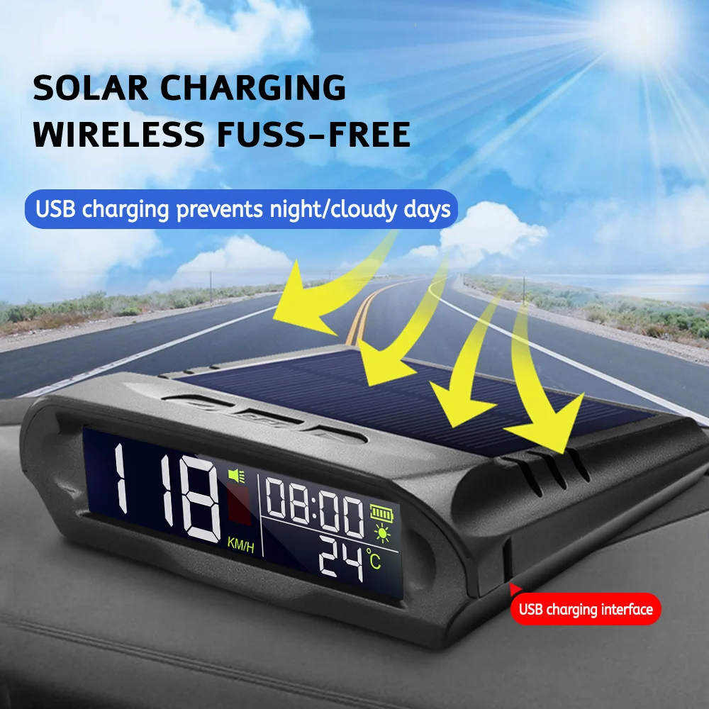 X98 Car GPS Head Up Display Universal Digital Meter Speed Gauge Meter Temperature Altitude Solar Charging Power Display