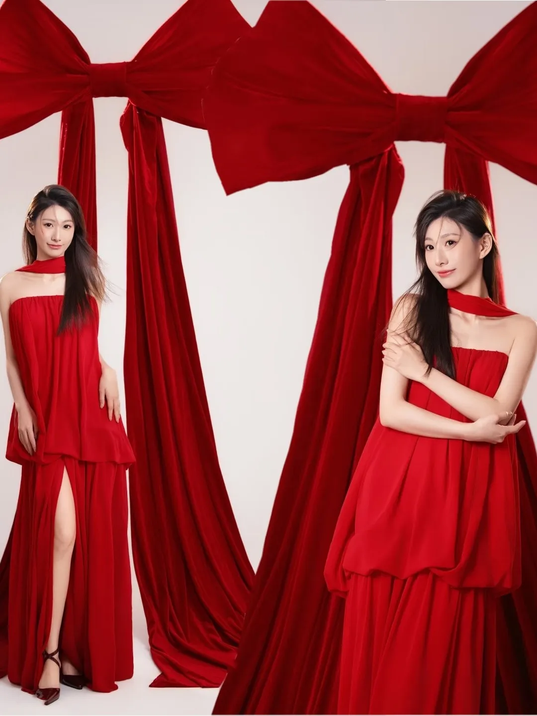 

Red Chinese Art Photo Theme Off-Shoulder Dress Photography Studio New Style Carp Theme Costume Shawan Brand Women's Fashion