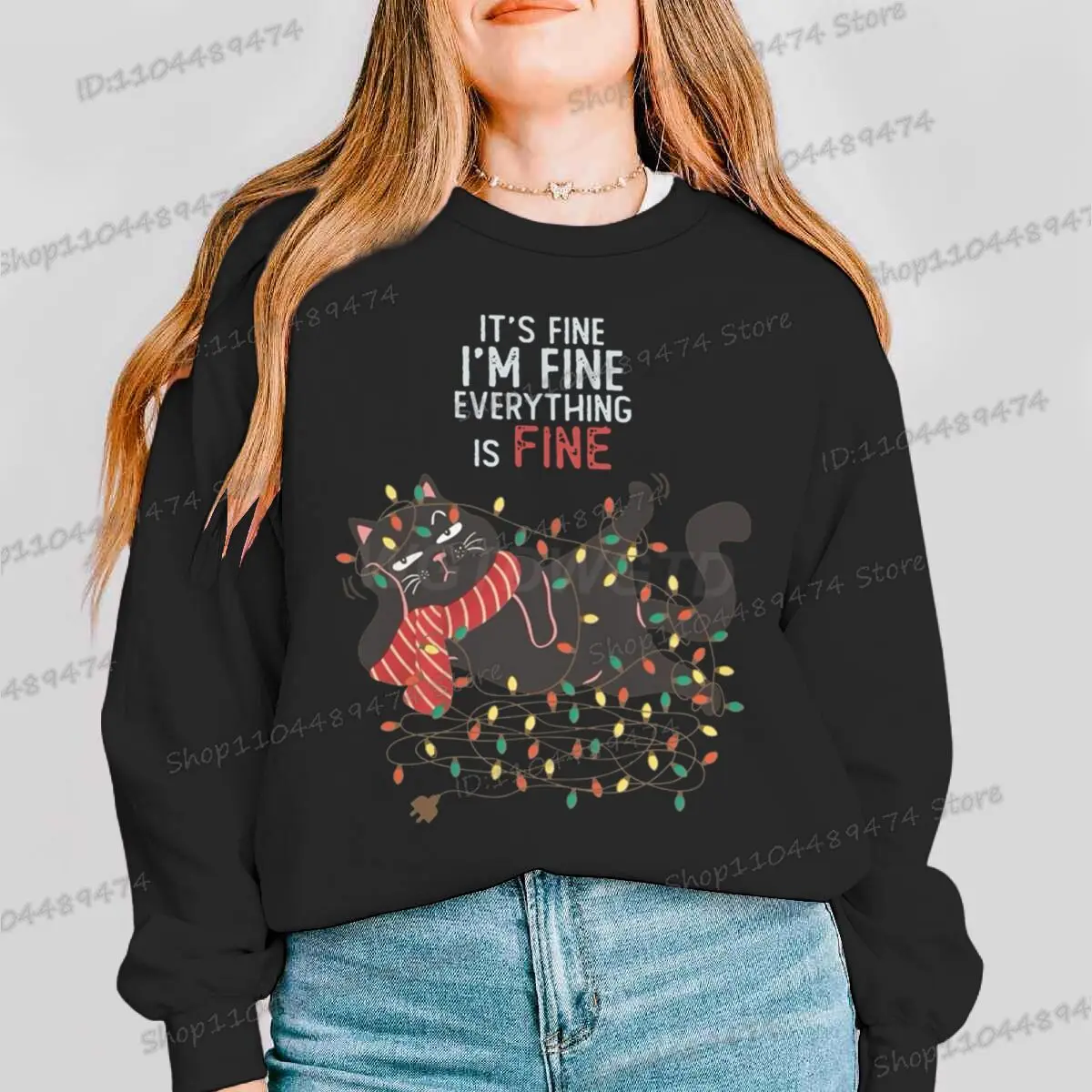 موضة القط عيد الميلاد ضوء سلسلة البلوز إنه جيد أنا غرامة طباعة الشارع الشهير النساء الرجال طويلة الأكمام مضحك عيد الميلاد بلوزات