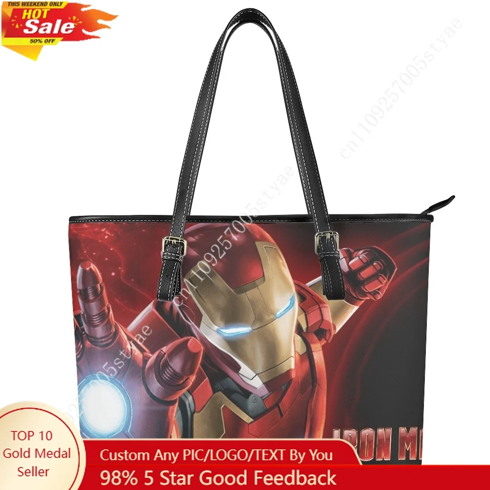 

Marvel Iron Man Tony Stark Custom Handbag Womens Mens Personalized Tote Bag Shoulder Bag Business Leather Purse Travel Bag