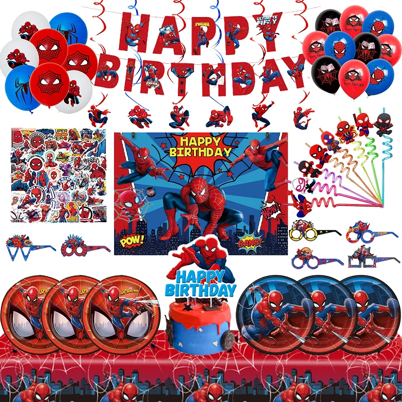 Spiderman Birthday Party Decorations Red Tableware Set Paper Cups Plates Tablecloth Backdrop Number Balloons Kids Baby Shower