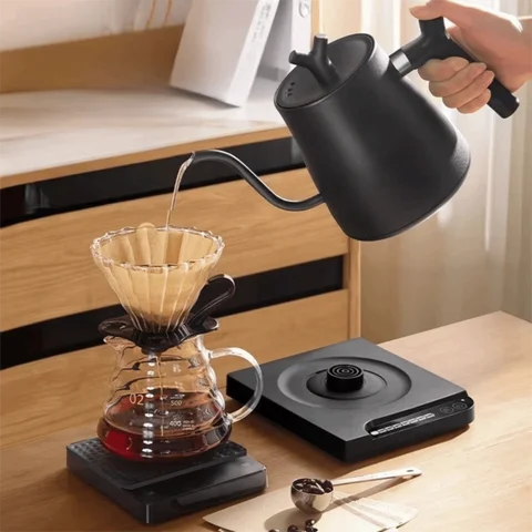 1000ML Goose-neck Electric Kettle Adjustable Temperature Stainless Steel Electric Water Pot Fast Heating with Heated Base