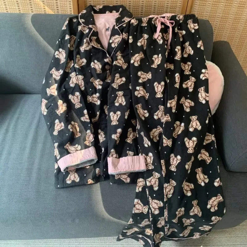 

Pajama Women Spring Autumn 2024 New Advanced Sense of Cute Puppy Print Long-sleeved Home Dress Set Ins Style Can Be Worn Outside