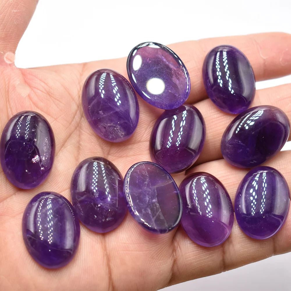 Kostenloser Versand 20 Stück/Los Großhandel 18x25mm heiß begehrte natürliche Amethyst-Cabochons in Ovalform für die Schmuckherstellung. – Detail 3