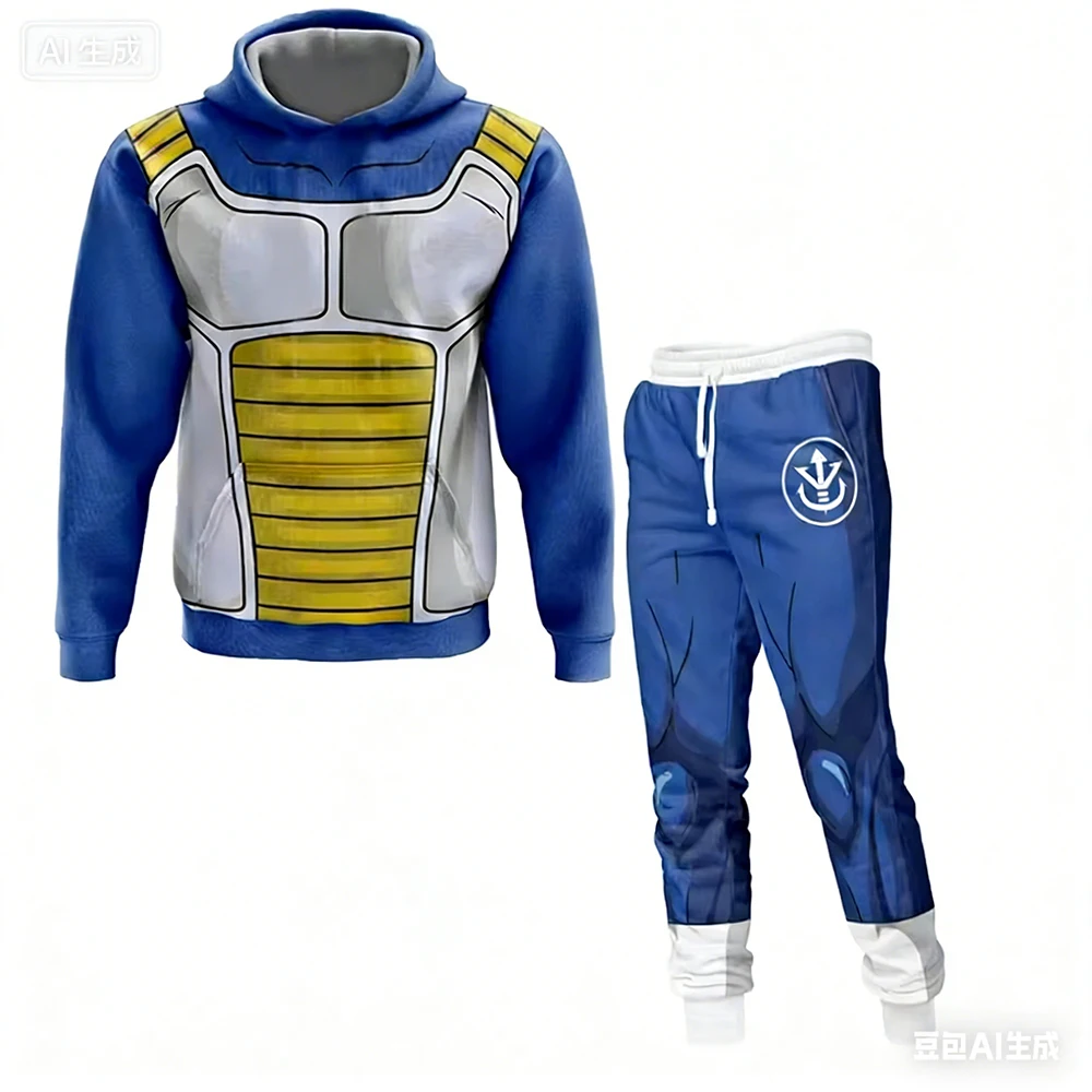 Sudadera con Capucha para Adultos, Conjunto Deportivo para Hombre, Sudadera Casual para Hombre, Pantalones Casuales para Otoño e Invierno, Sudadera con Capucha Y2K Vegeta Armor Dragon Ball Z ﻿