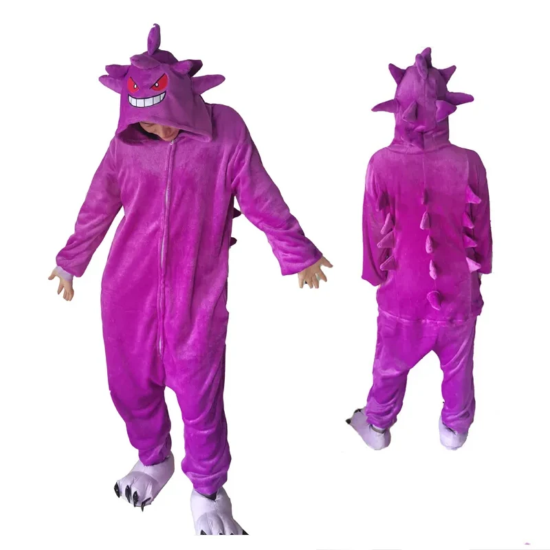 New Kigurumi Flannel Gengar Women Onesie Cosplay Costume for Adult One-Piece Pijamas Halloween Christmas Full Body Clothes